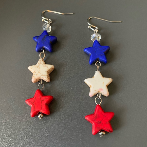 Patriotic Earrings Dangle Star Earrings - Picture 2 of 7